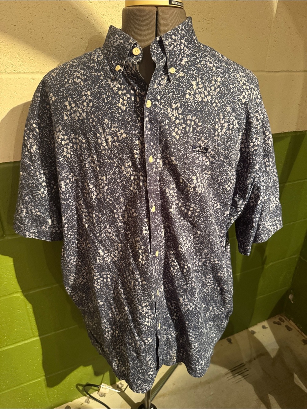 Ralph Lauren Navy and White Short-Sleeve Floral Button-Down Shirt